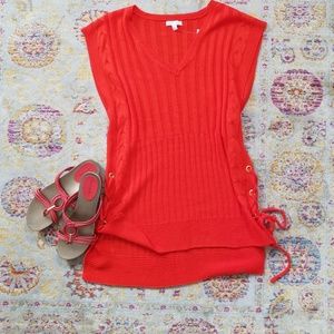 Orange hi-low cable knit tunic